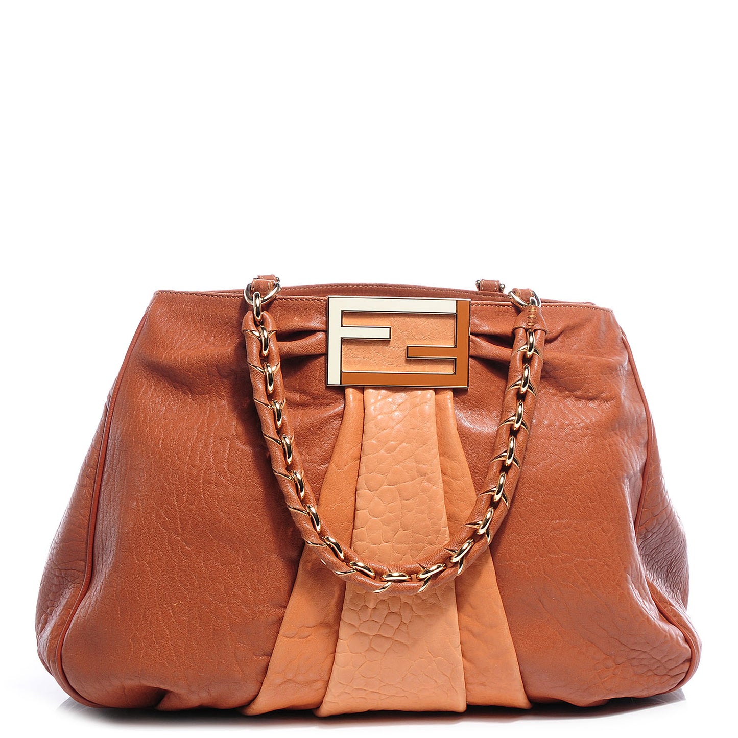 Crinkled Lambskin Colorblock Mia Tote Camel Osso Naturale