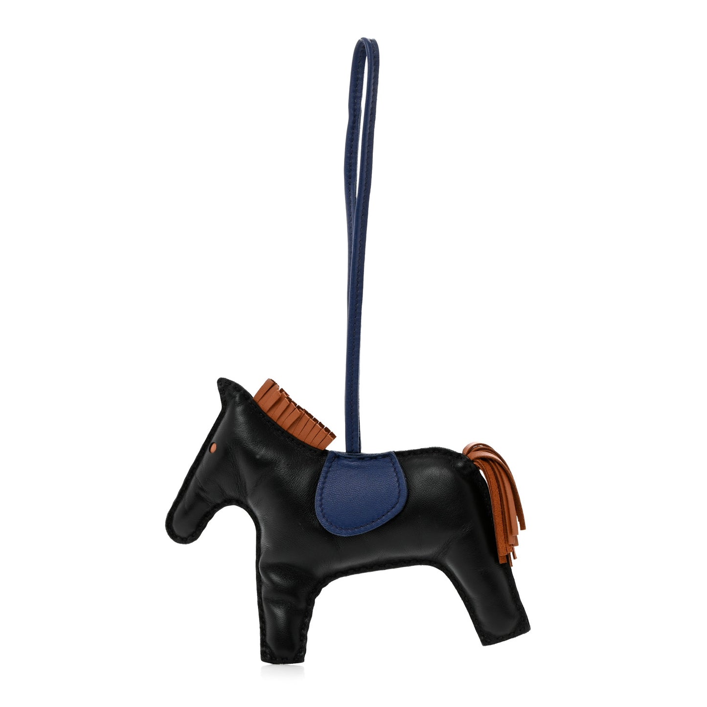 Milo Lambskin Grigri Rodeo Horse Bag Charm GM Black Bleu Saphir Gold
