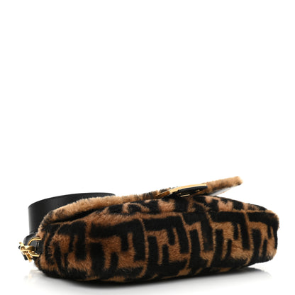 Fendi Shearling Vitello Dolce Macro FF 1974 Baguette Tobacco Black 4 of 11
