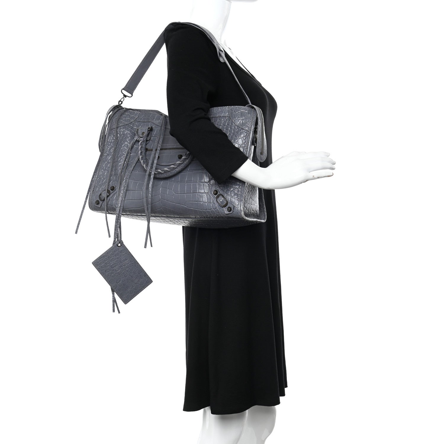 Balenciaga Calfskin Crocodile Embossed Classic Hardware City Gris Beton 2 of 14
