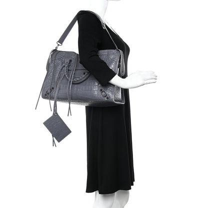 Balenciaga Calfskin Crocodile Embossed Classic Hardware City Gris Beton 2 of 14