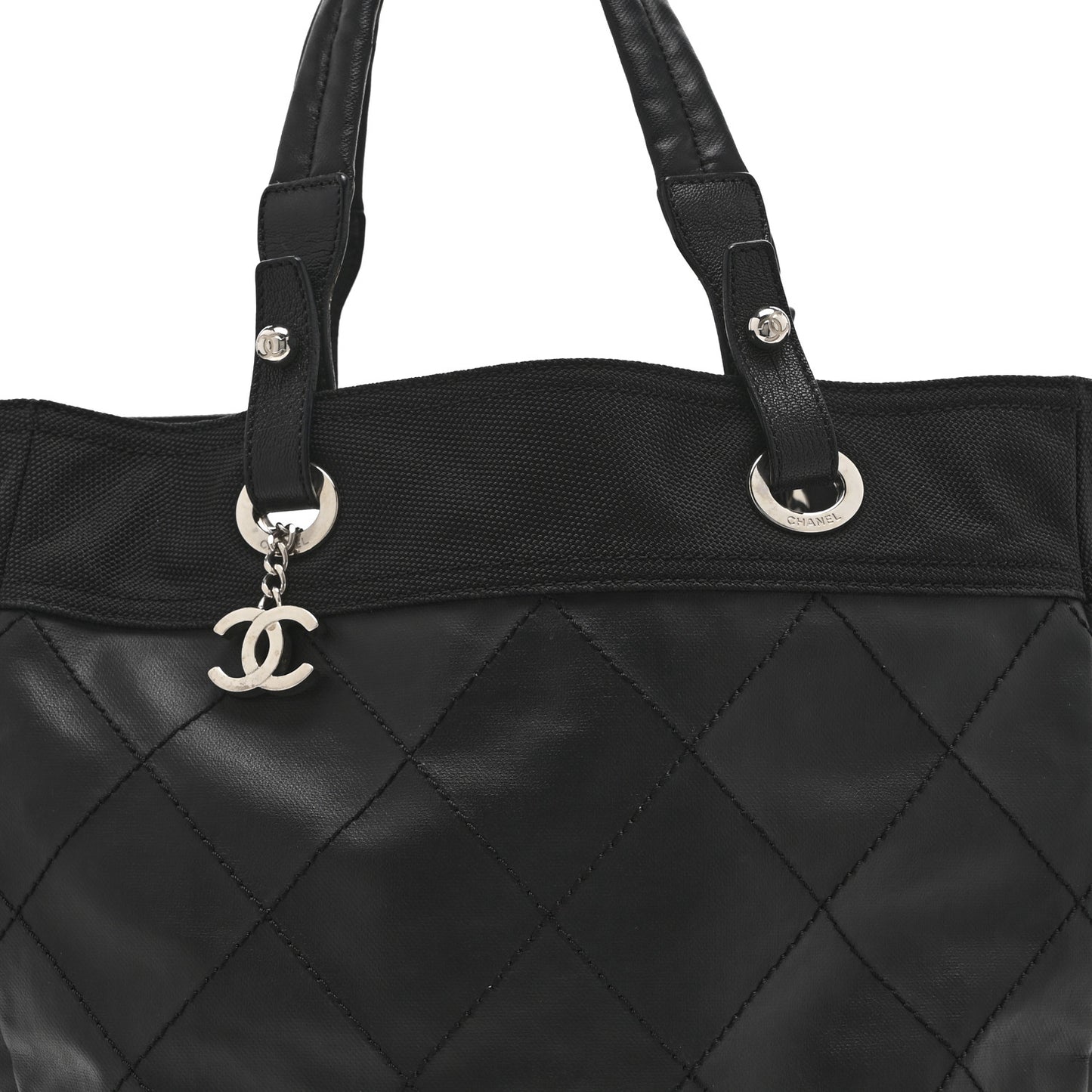 Coated Canvas Quilted Large Paris Biarritz Tote Black