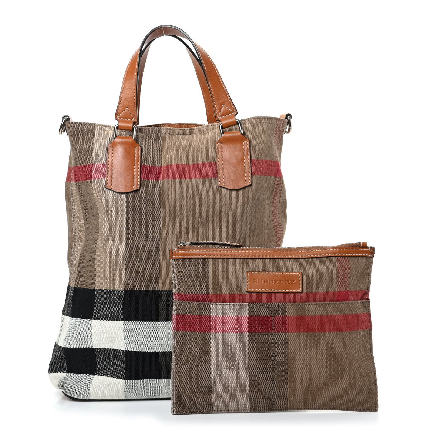 Canvas Mega Check Medium Tottenham Brit Tote Saddle Brown