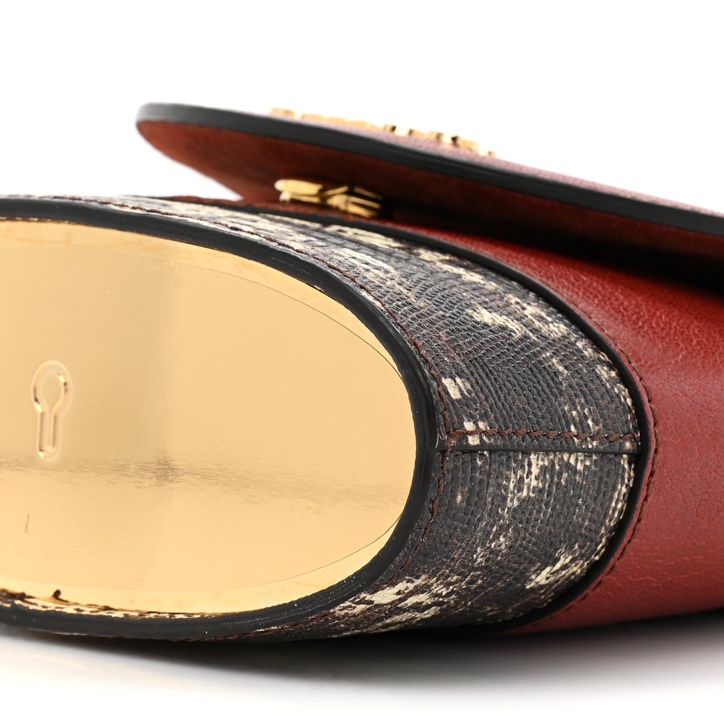 Calfskin Lizard Embossed Small Aby Lock Sepia Brown