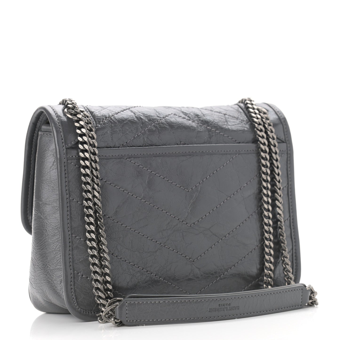 Crinkled Calfskin Matelasse Monogram Baby Niki Chain Satchel Storm