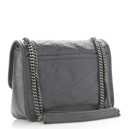 Saint Laurent Crinkled Calfskin Matelasse Monogram Baby Niki Chain Satchel Storm 3 of 13
