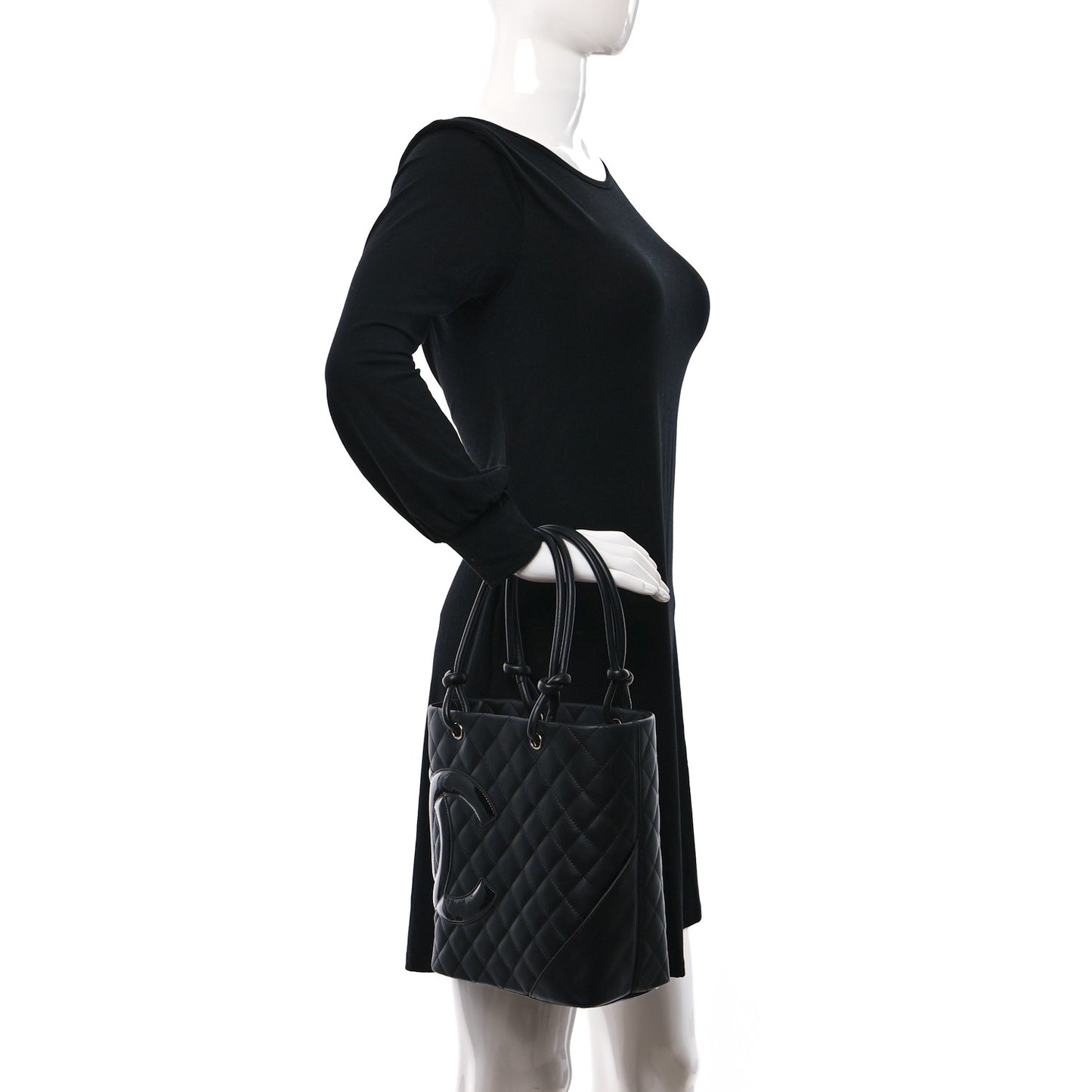 Calfskin Quilted Medium Cambon Tote Black