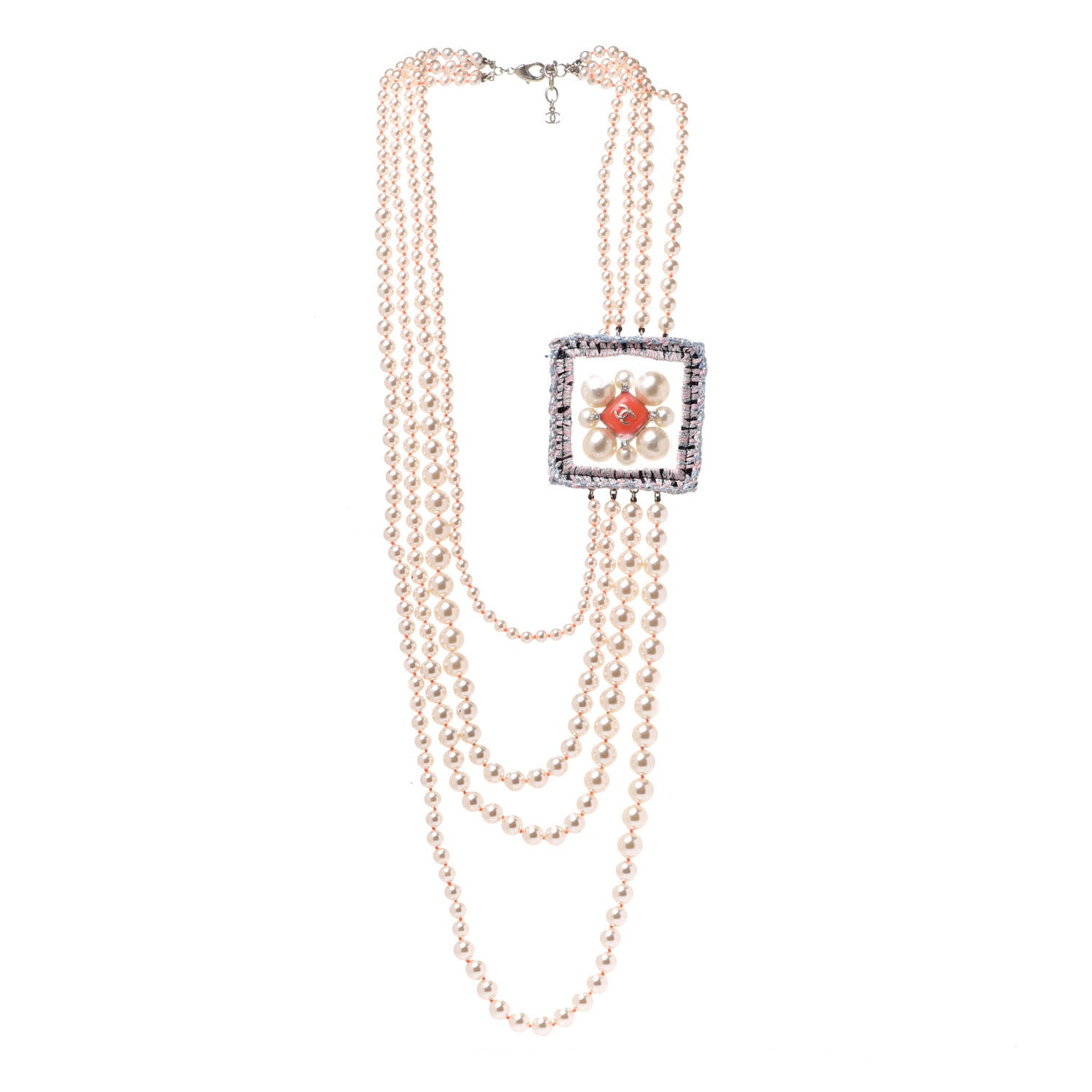 Chanel Pearl Crystal Gripoix CC Multi Strand Necklace Orange Multicolor 3 of 6