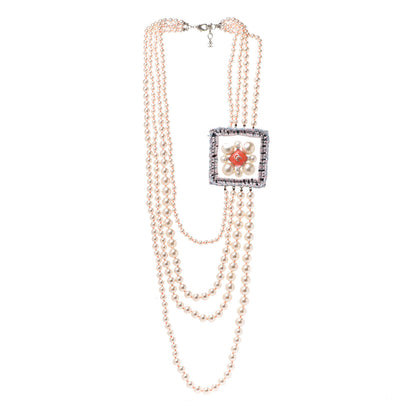 Chanel Pearl Crystal Gripoix CC Multi Strand Necklace Orange Multicolor 3 of 6
