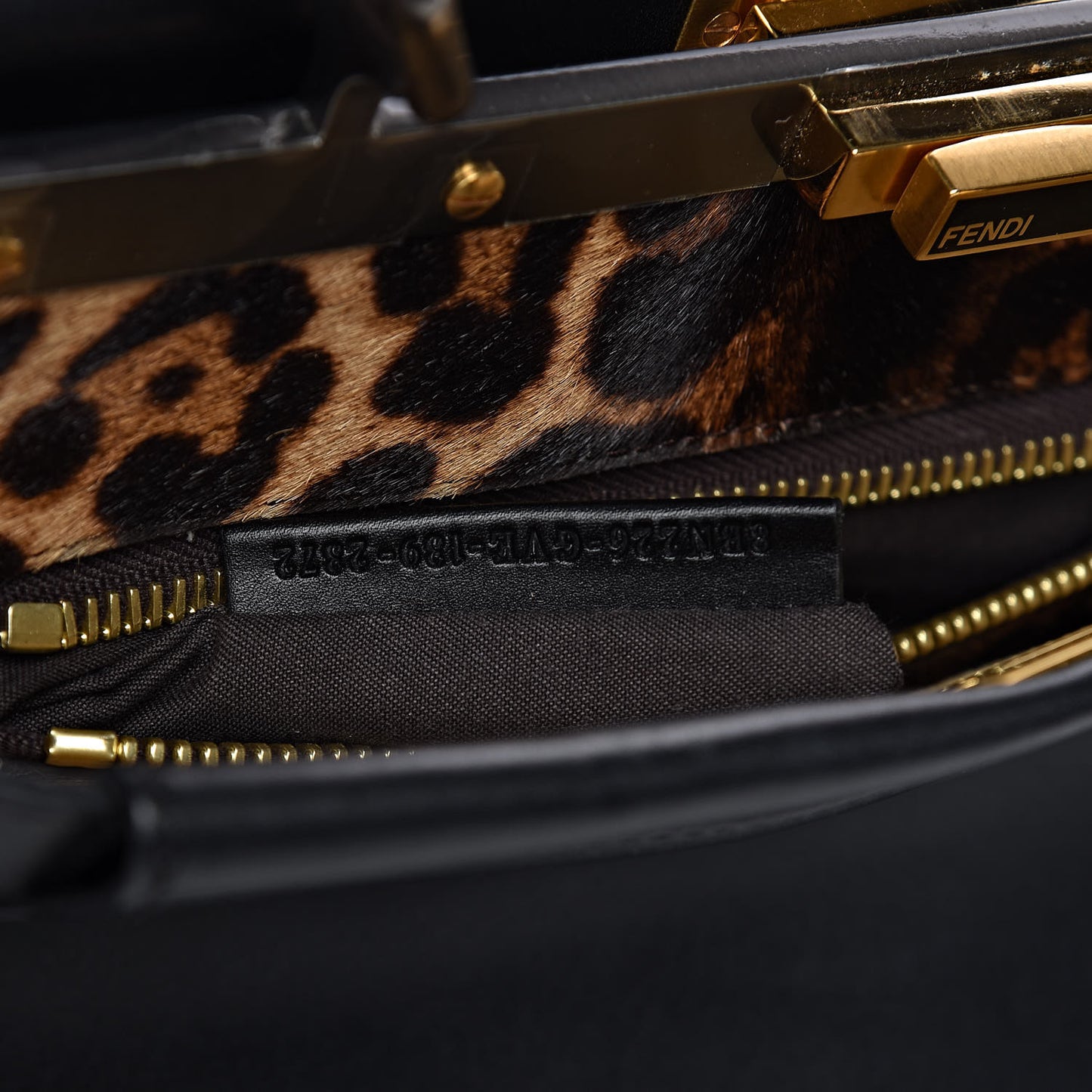 Calfskin Calf Hair Leopard Print Medium Peekaboo Iconic Satchel Black