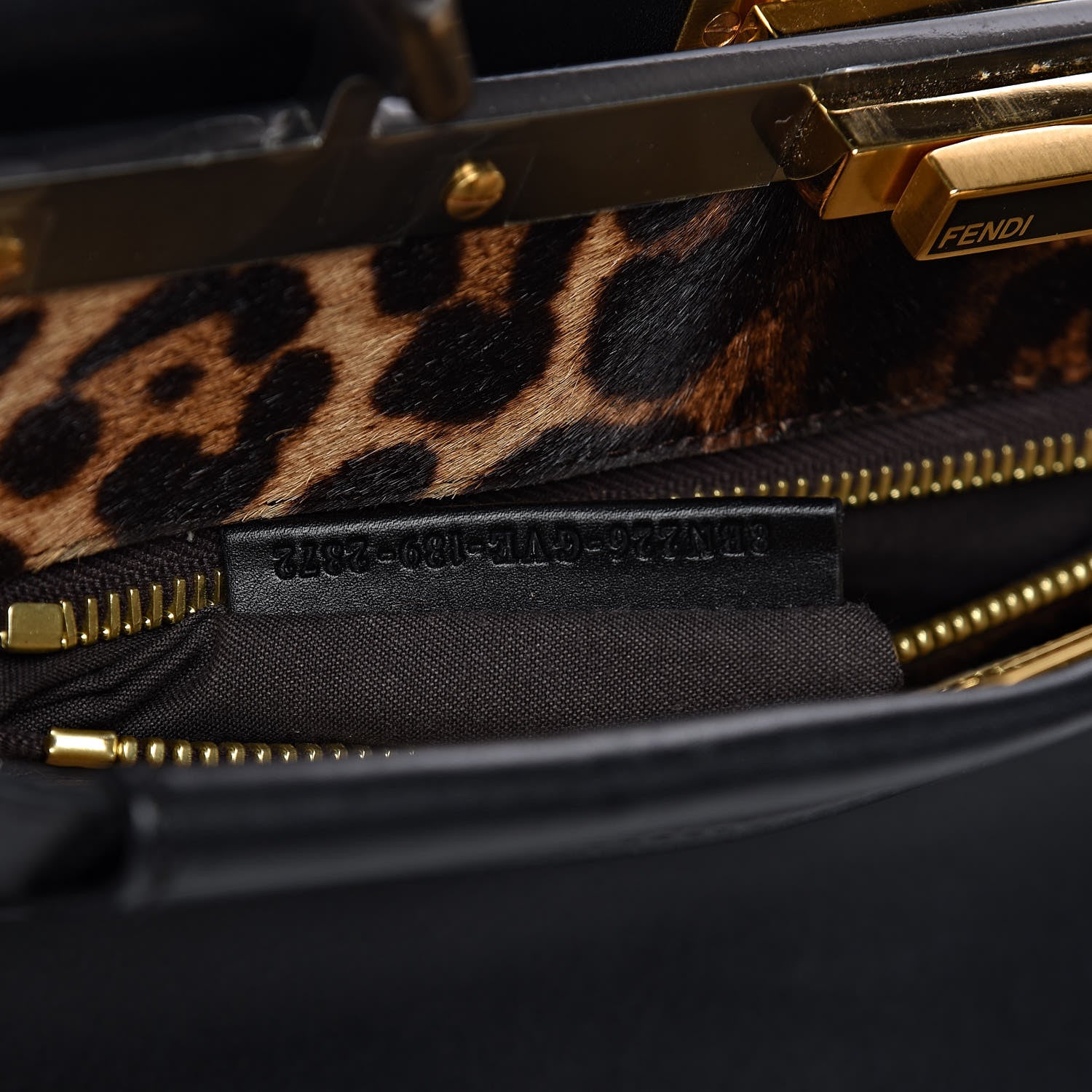 Fendi Calfskin Calf Hair Leopard Print Medium Peekaboo Iconic Satchel Black 7 of 10
