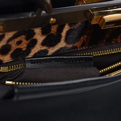 Fendi Calfskin Calf Hair Leopard Print Medium Peekaboo Iconic Satchel Black 7 of 10