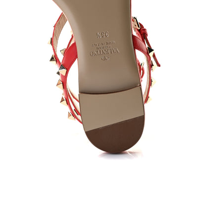 Valentino Garavani Calfskin Nappa Rockstud Ankle Wrap Flat Thong Sandals 38.5 Rouge Pur 10 of 12
