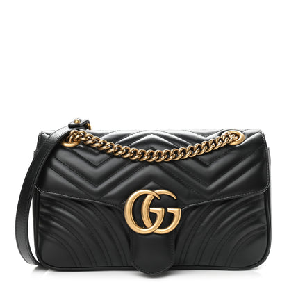 Gucci Calfskin Matelasse Small GG Marmont Shoulder Bag Black 1 of 9