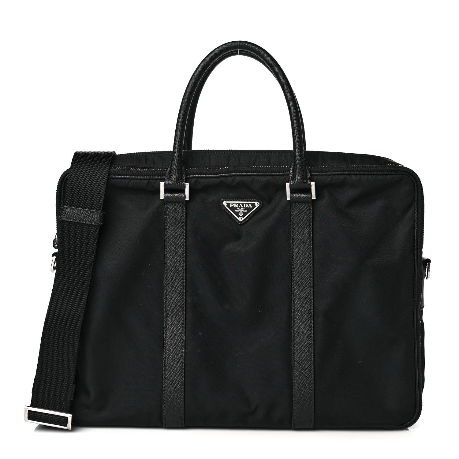 Prada Tessuto Nylon Saffiano Metal Triangle Logo Work Bag Black 1 of 15