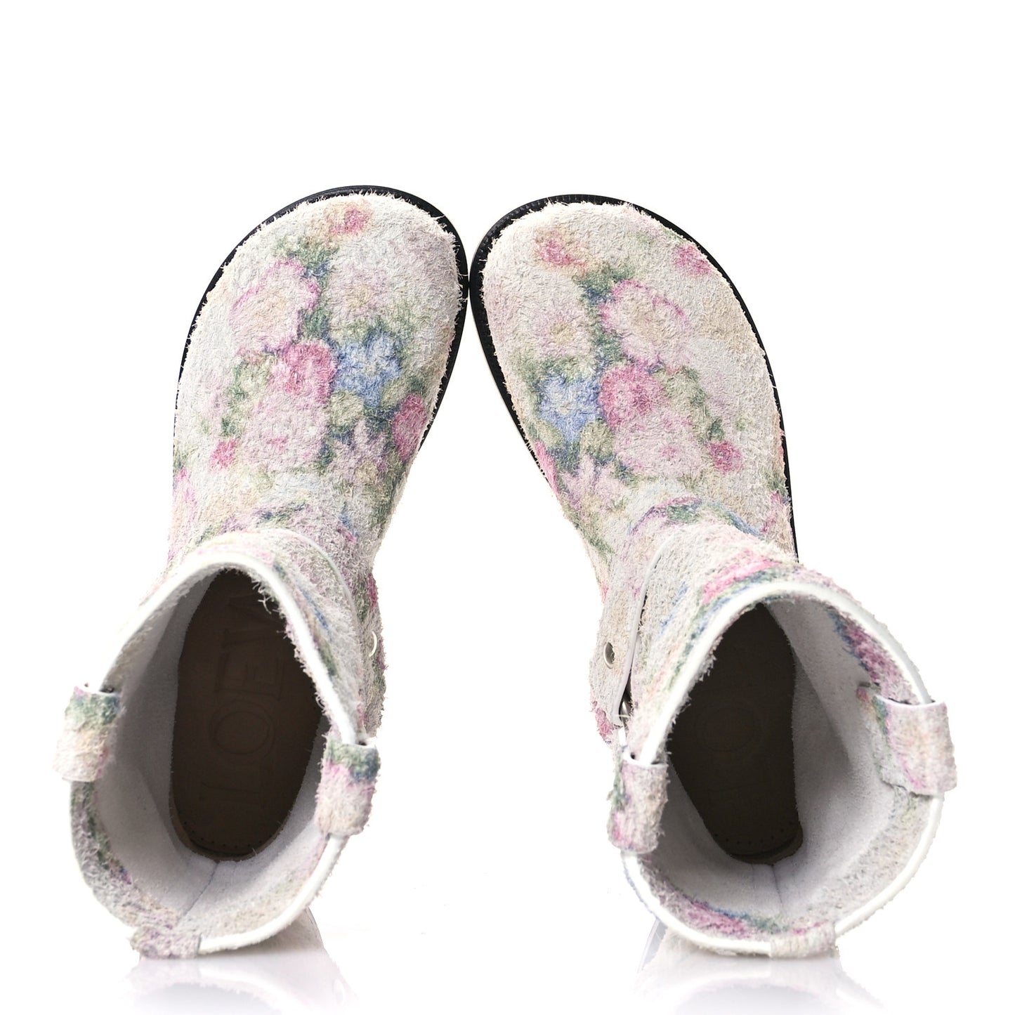 Brushed Suede Campo Floral Biker Boots 37 White Multicolor