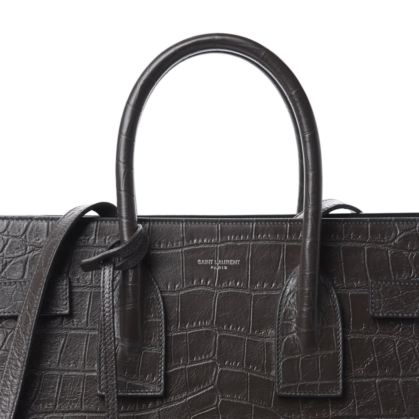 Calfskin Crocodile Embossed Small Sac De Jour Dark Brown