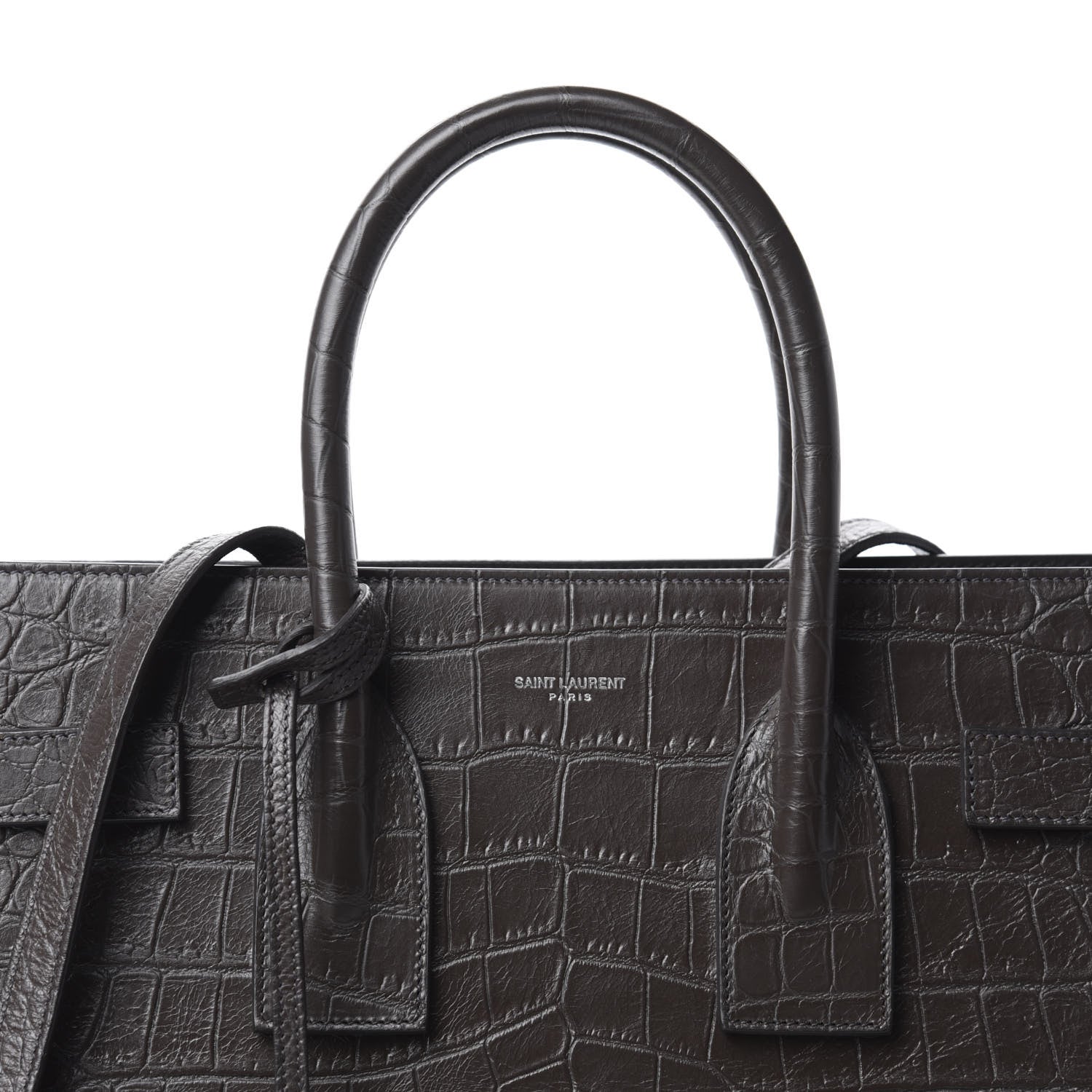 Saint Laurent Calfskin Crocodile Embossed Small Sac De Jour Dark Brown 9 of 9