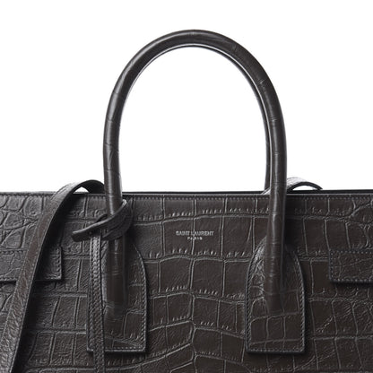 Saint Laurent Calfskin Crocodile Embossed Small Sac De Jour Dark Brown 9 of 9