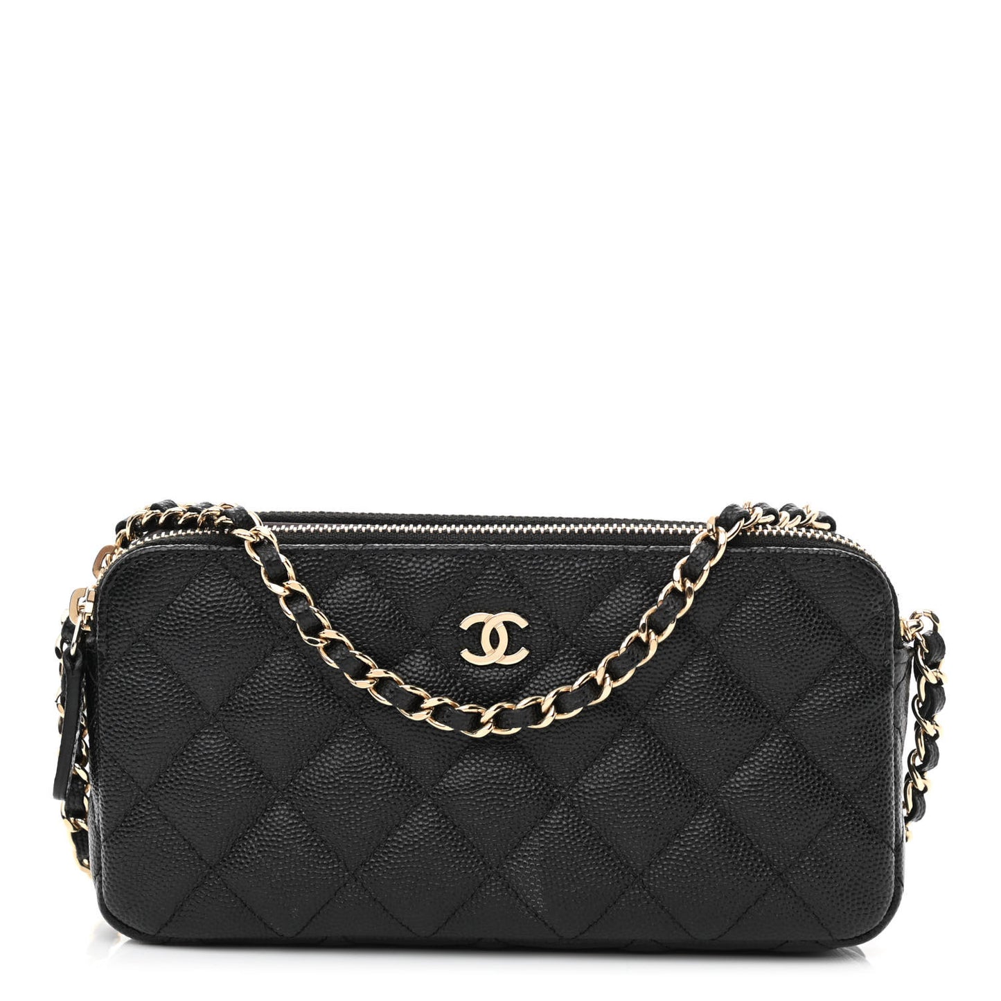 Caviar Quilted Small Clutch With Chain Black