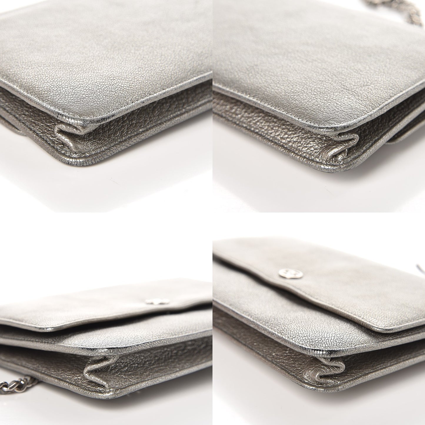 Metallic Goatskin Wallet On Chain WOC Silver