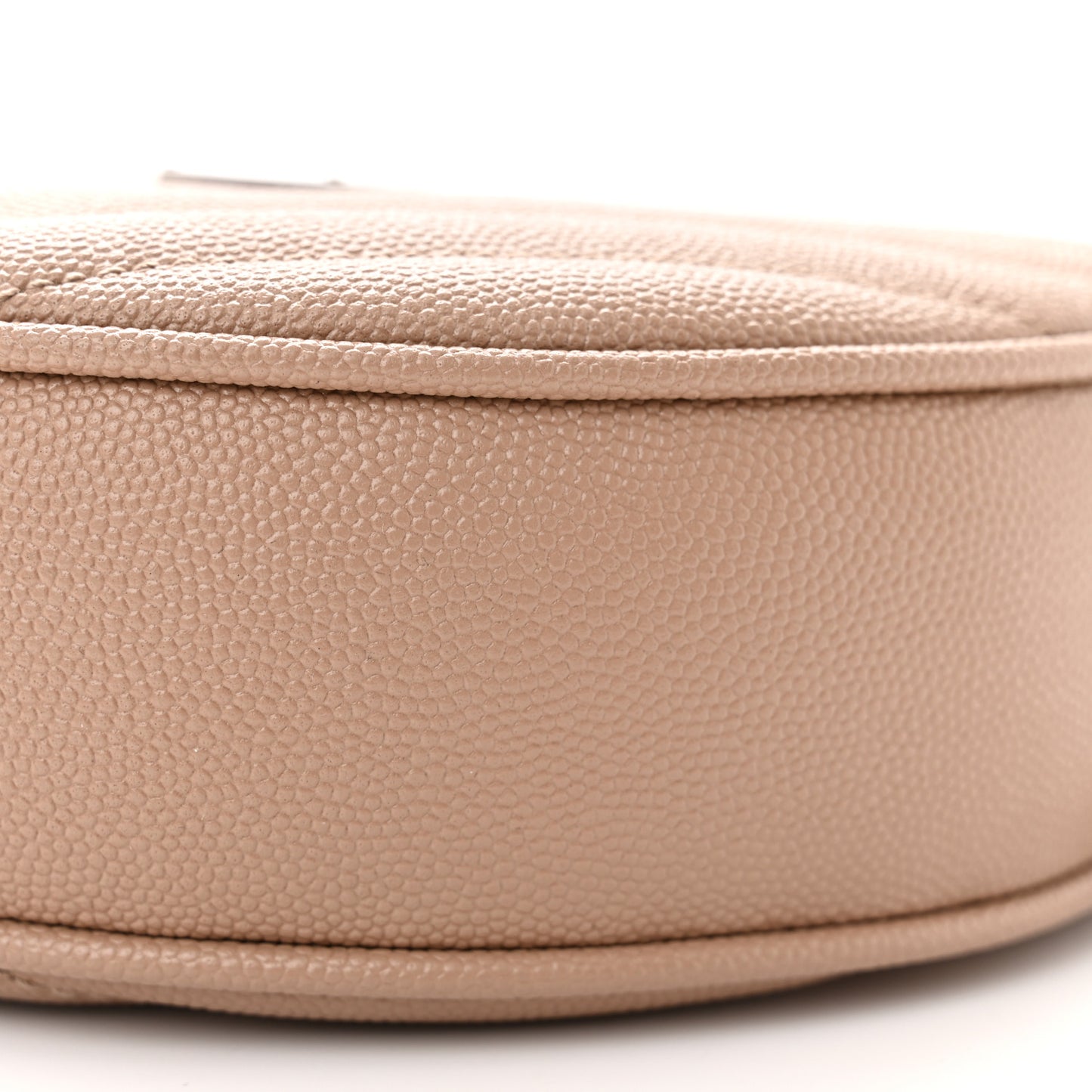 SAINT LAURENT Grain De Poudre Matelasse Chevron Quilted Round Vinyle Camera Bag Gold Sand