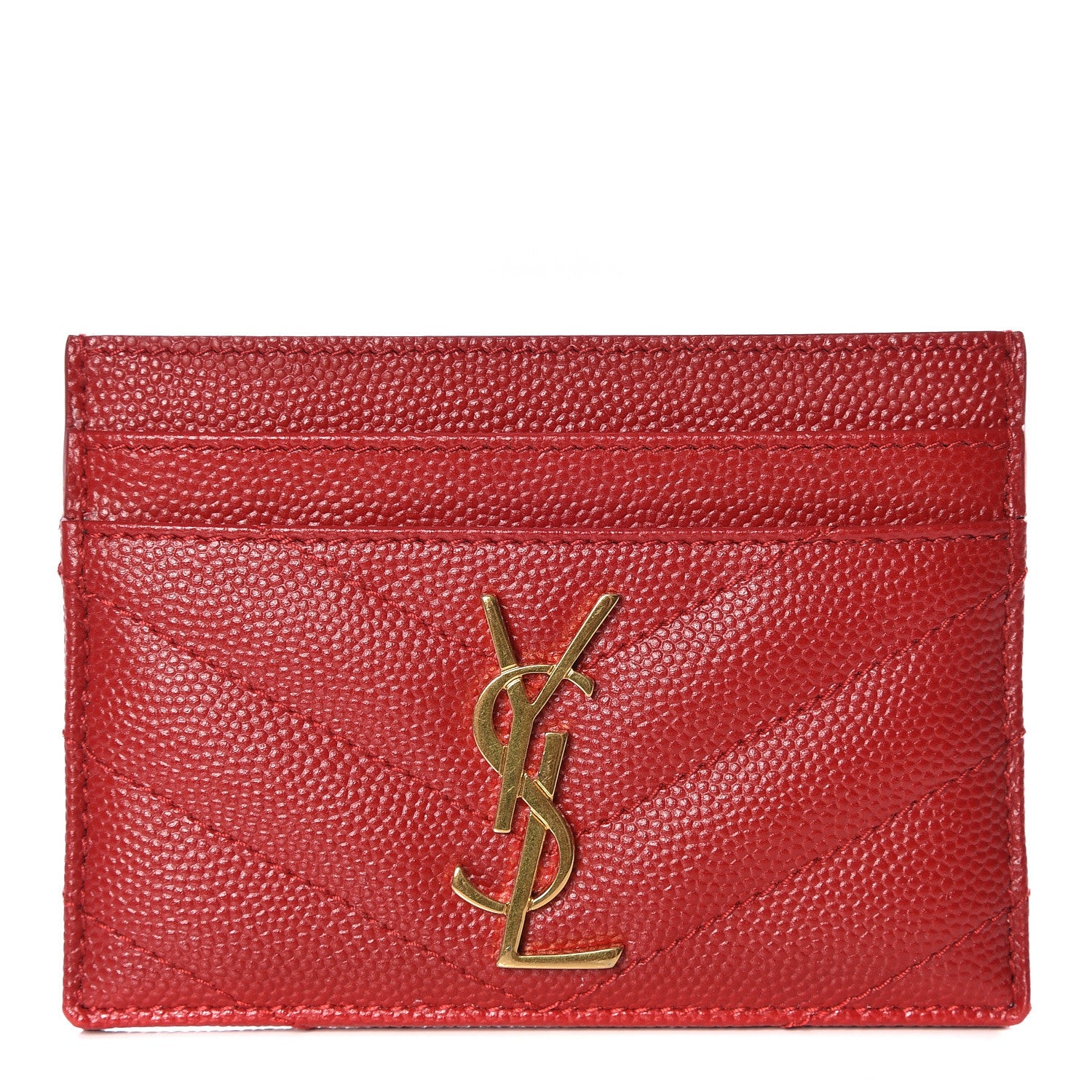 Saint Laurent Grain De Poudre Matelasse Chevron Monogram Credit Card Case New Red 1 of 10