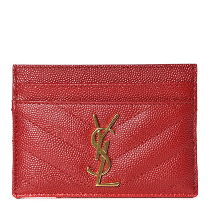 Saint Laurent Grain De Poudre Matelasse Chevron Monogram Credit Card Case New Red 1 of 10