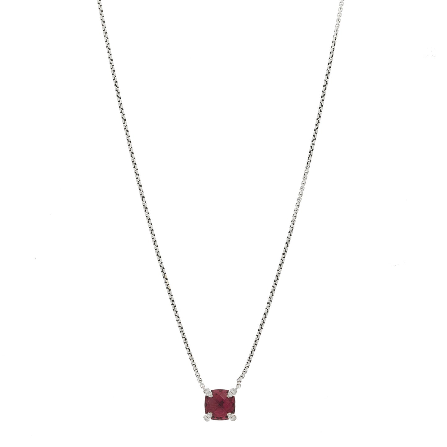 Sterling Silver Diamond Rhodolite Garnet 9mm Petite Chatelaine Pendant Necklace