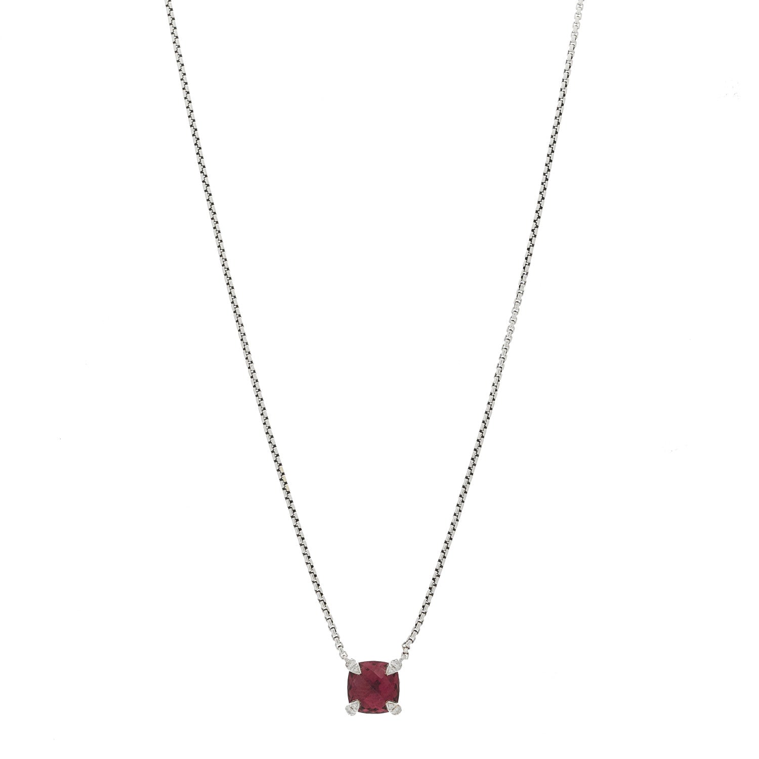David Yurman Sterling Silver Diamond Rhodolite Garnet 9mm Petite Chatelaine Pendant Necklace 1 of 5