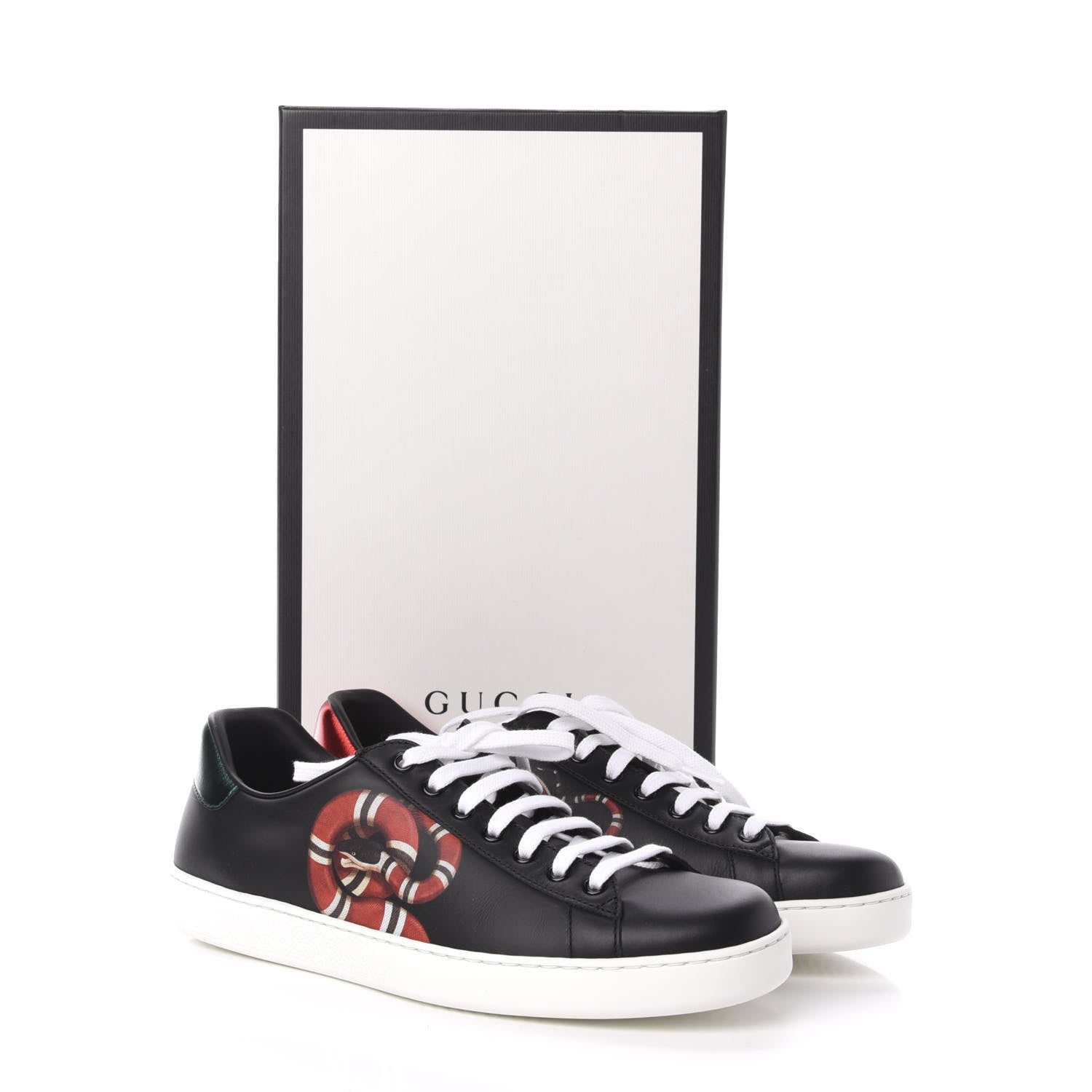 Gucci Calfskin Kingsnake Mens Ace Sneakers 9 Black Multicolor 10 of 10