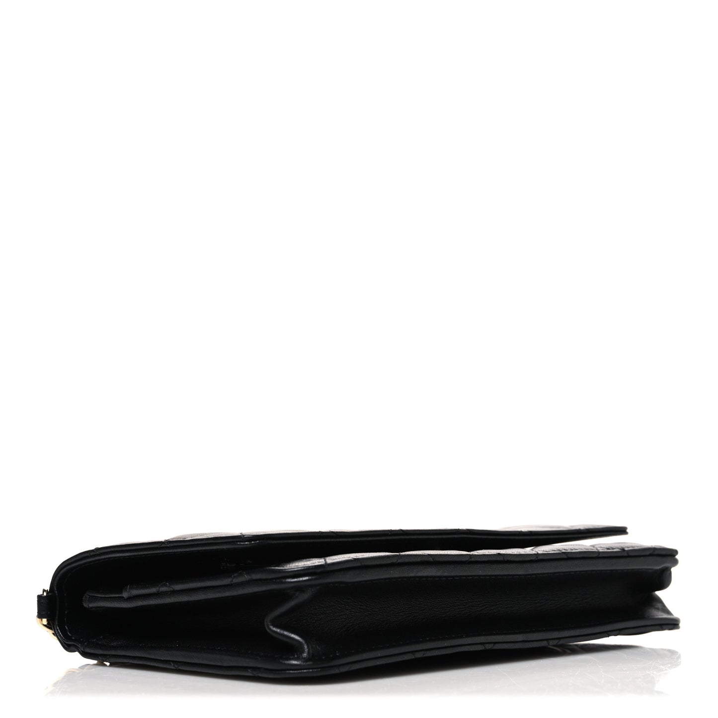 Lambskin Quilted Pearl Wallet On Chain WOC Black