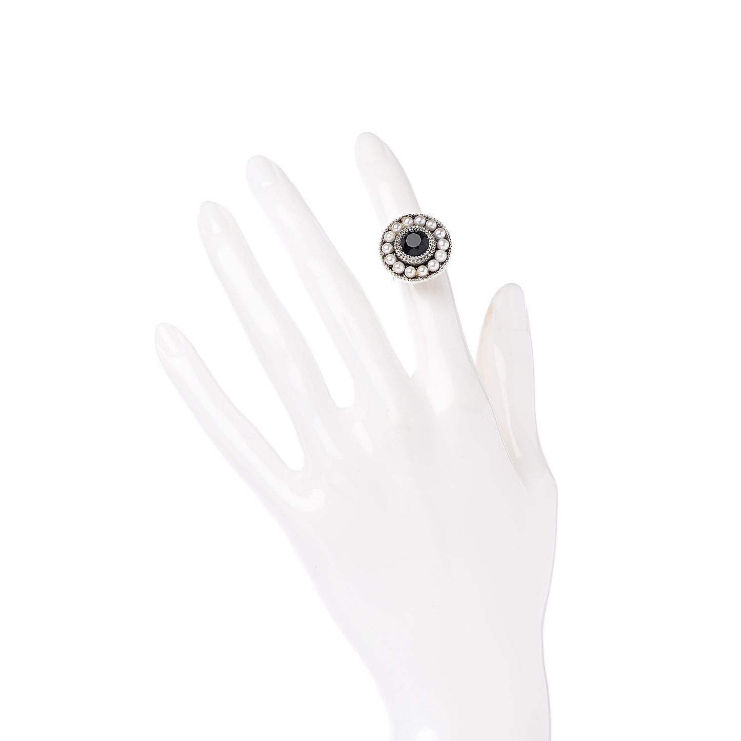 Sterling Silver Black Onyx Freshwater Pearl Ziegfeld Ring 46 3.75