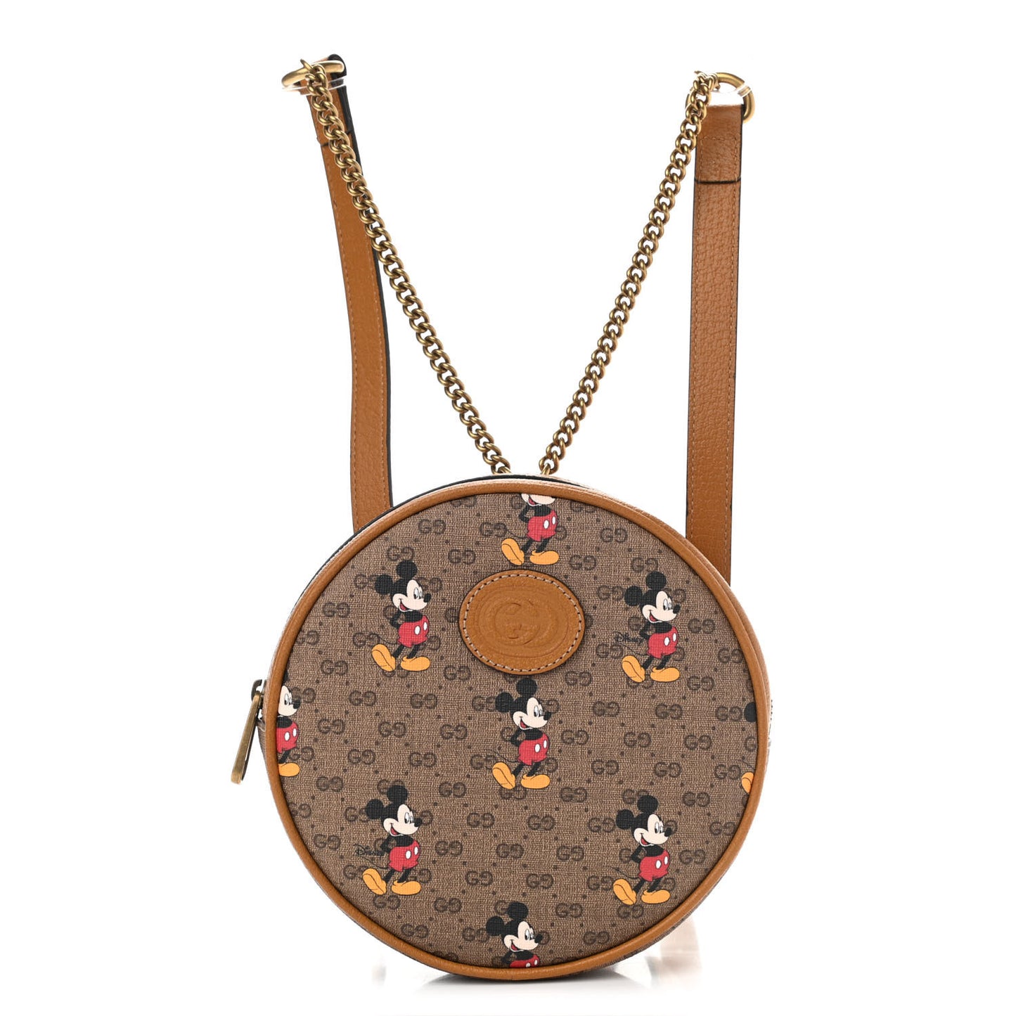 X DISNEY Mini Vintage GG Supreme Monogram Mickey Mouse Round Backpack Beige Vintage Sun Oil