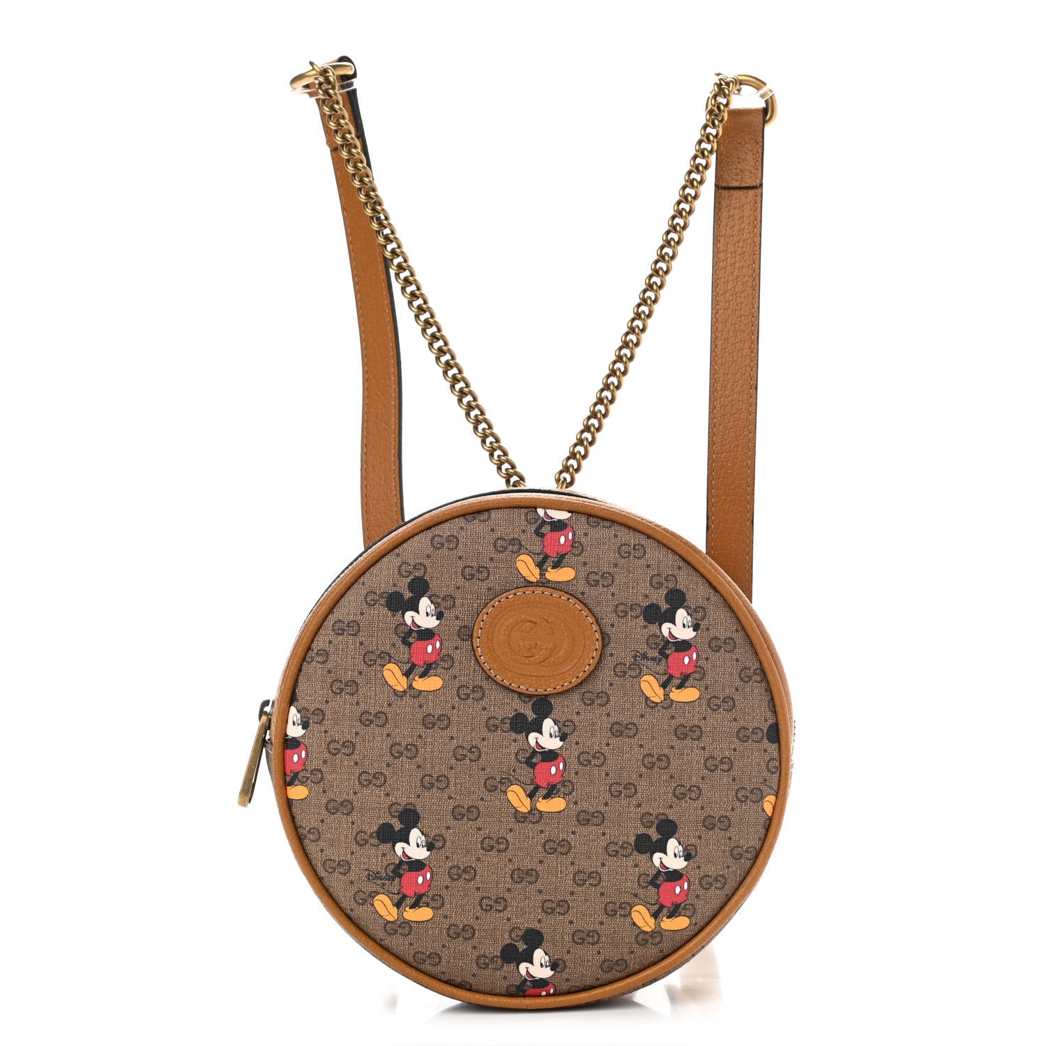 Gucci X DISNEY Mini Vintage GG Supreme Monogram Mickey Mouse Round Backpack Beige Vintage Sun Oil 1 of 10