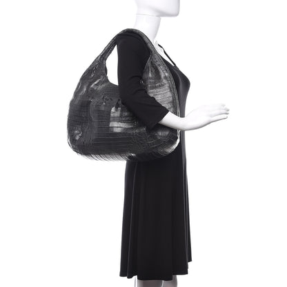 Nancy Gonzalez Crocodile Hobo Grey 2 of 10