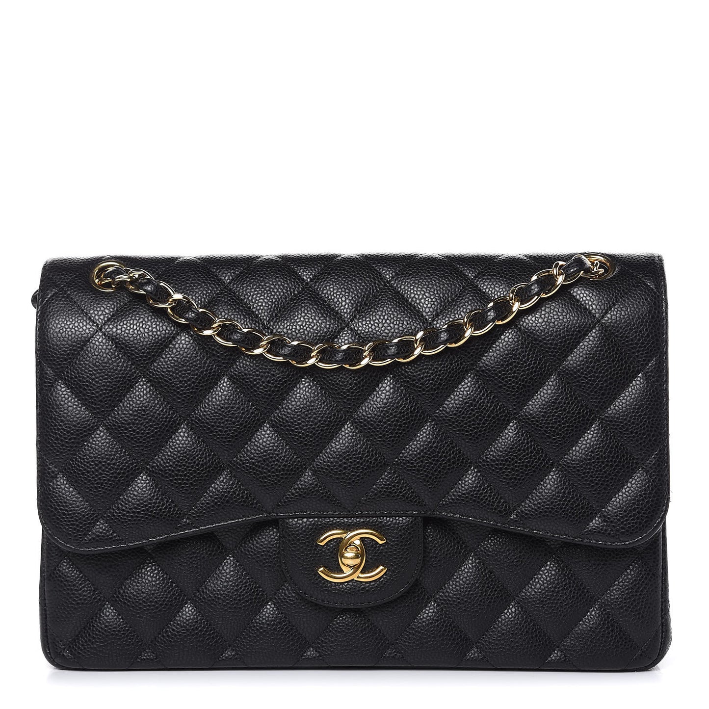 Caviar Quilted Jumbo Double Flap Black