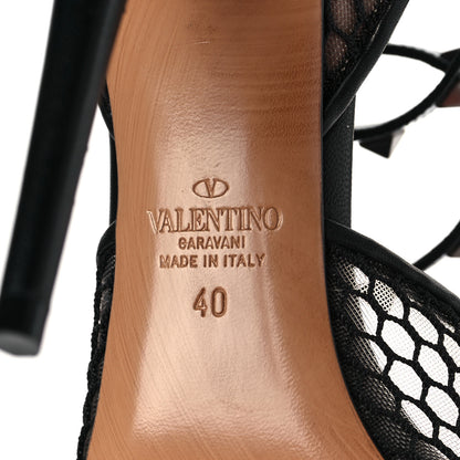 Valentino Garavani Calfskin Fishnet Rockstud Alcove Gladiator Sandals 40 Black 6 of 8