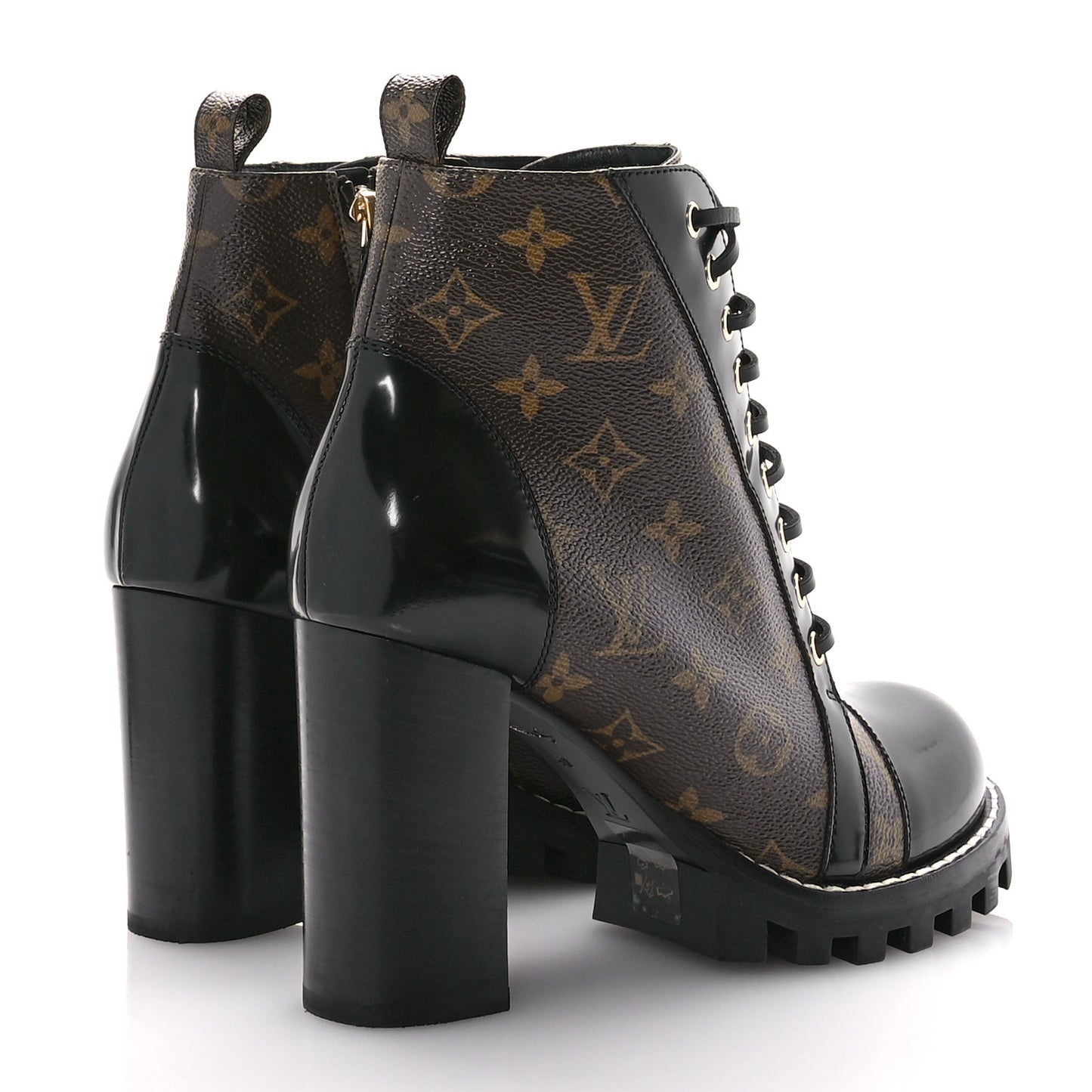 Patent Calfskin Monogram Star Trail Ankle Boots 40 Black
