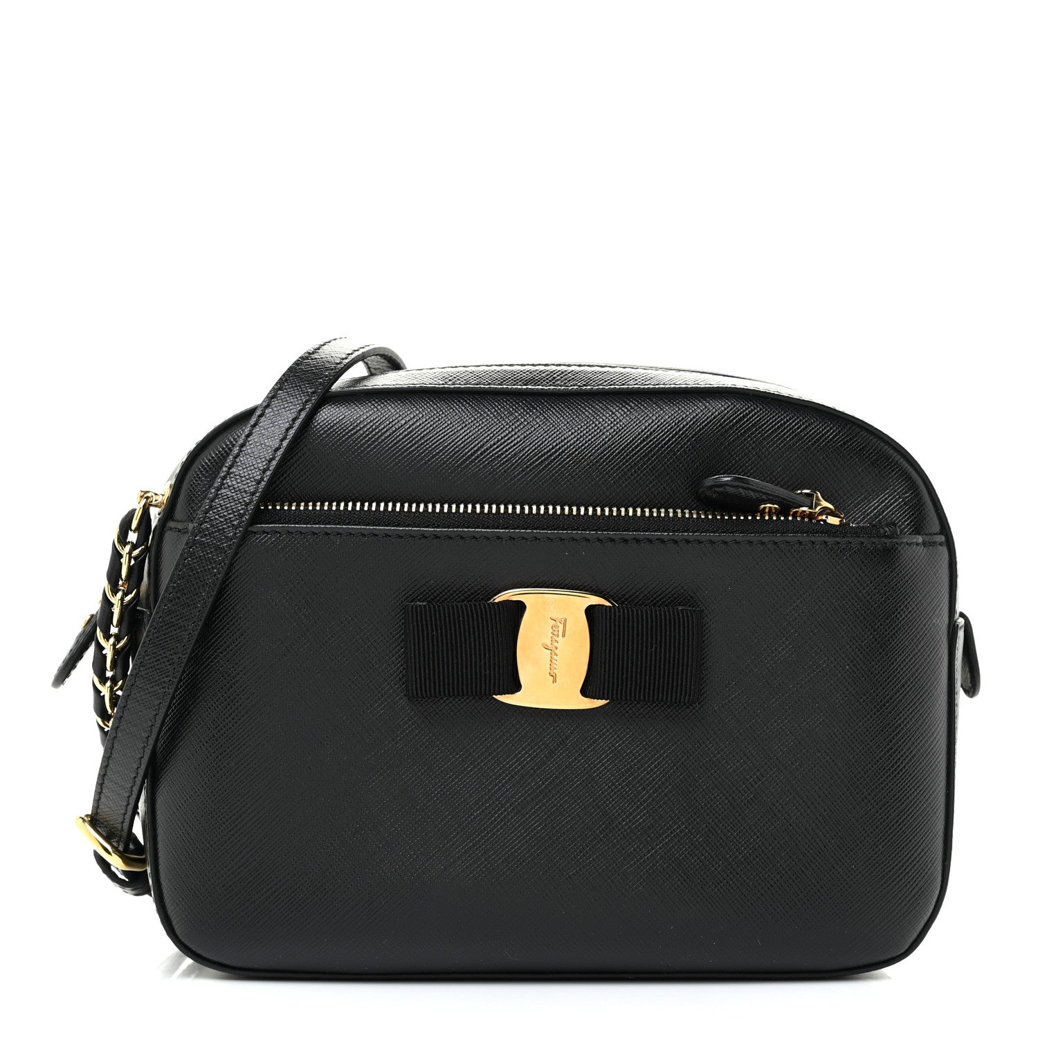 Salvatore Ferragamo Hammered Calfskin Lydia Bow Camera Bag Black 1 of 10
