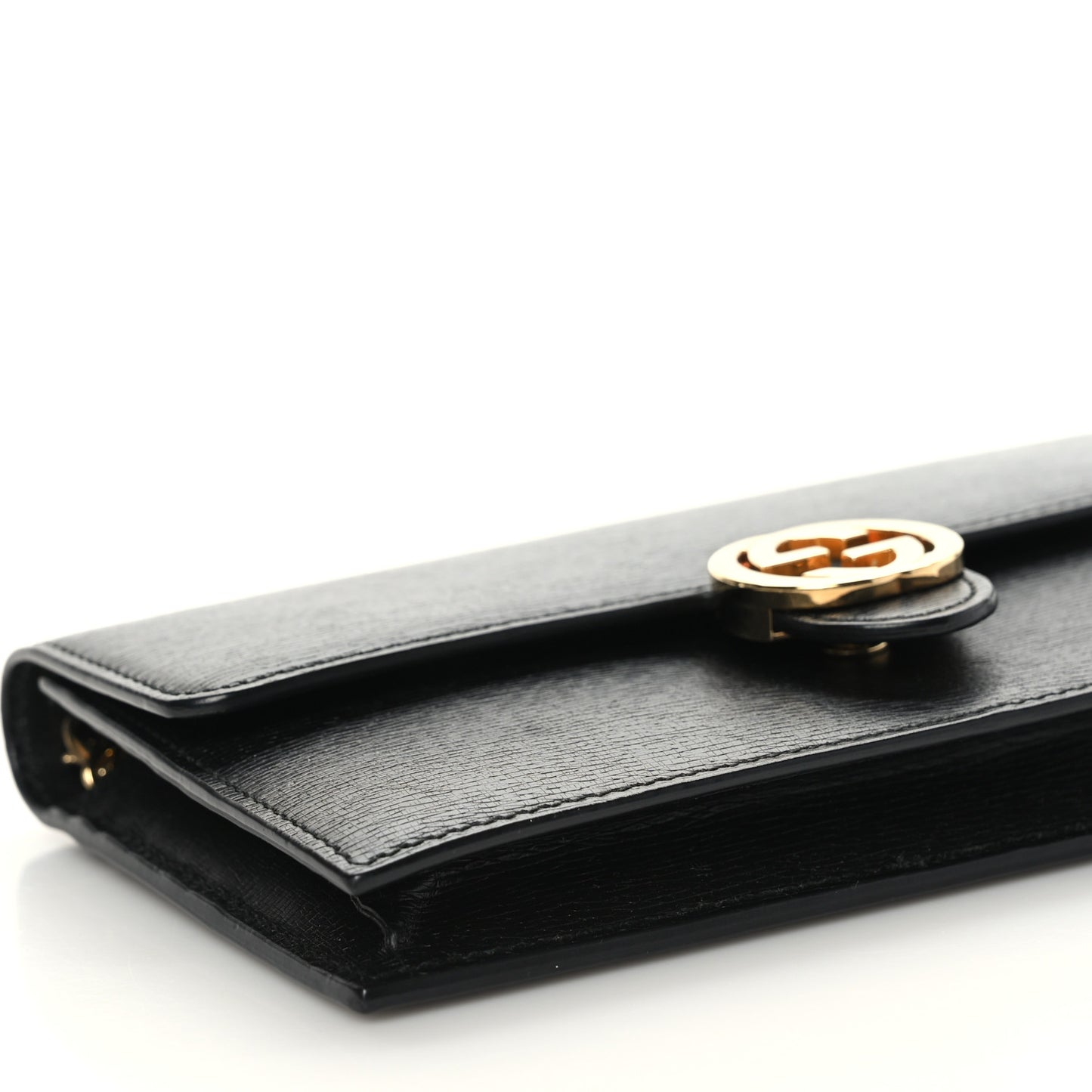 Textured Calfskin Icon Chain Wallet Black