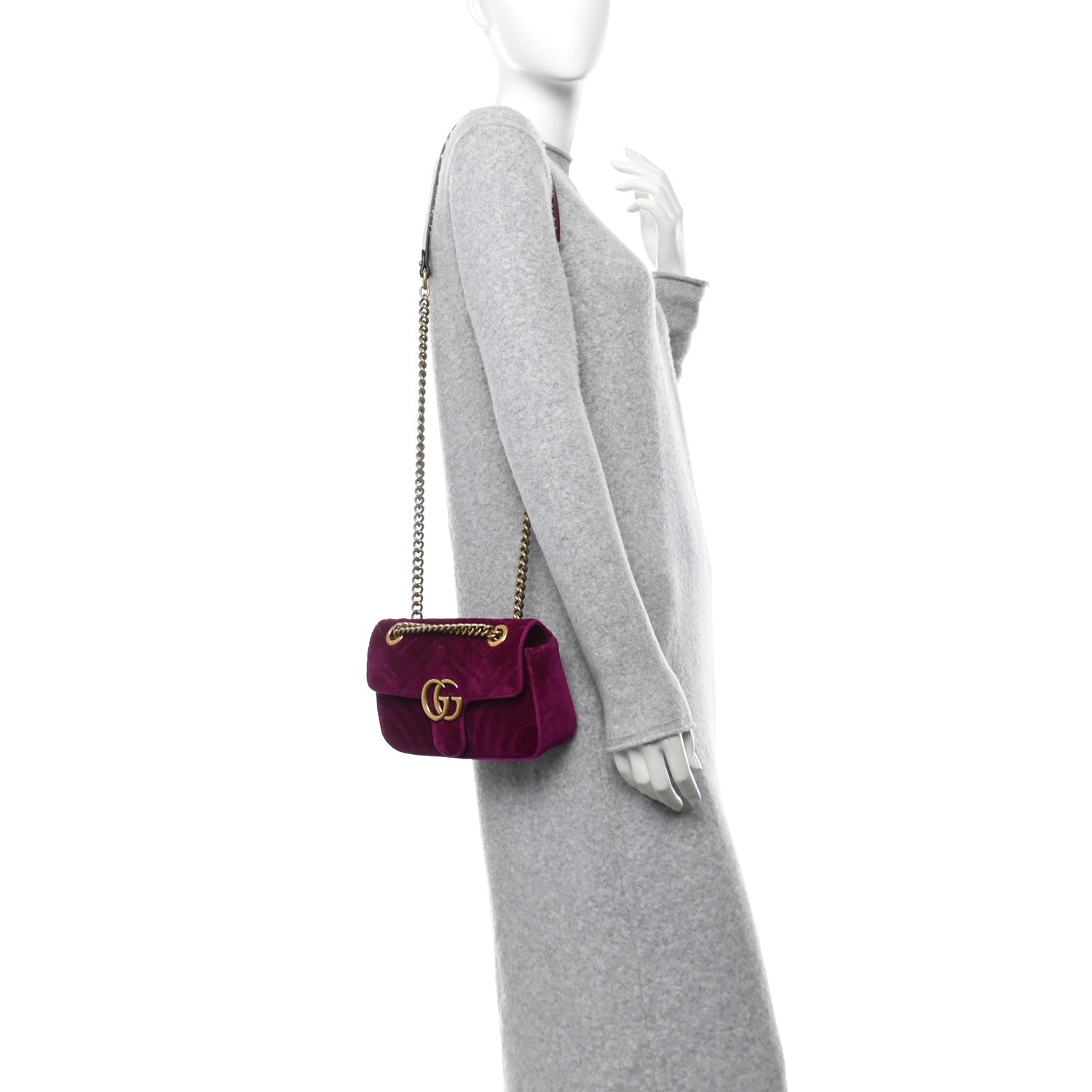 Gucci Velvet Matelasse Mini GG Marmont Shoulder Bag Fuchsia Violet Cyclamen 3 of 10
