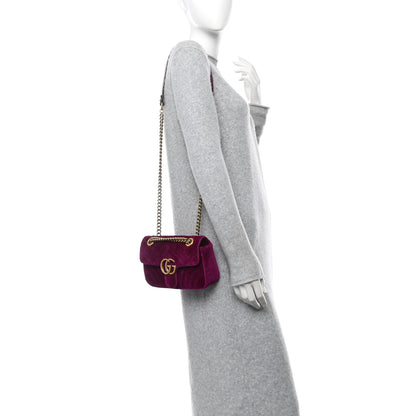 Gucci Velvet Matelasse Mini GG Marmont Shoulder Bag Fuchsia Violet Cyclamen 3 of 10