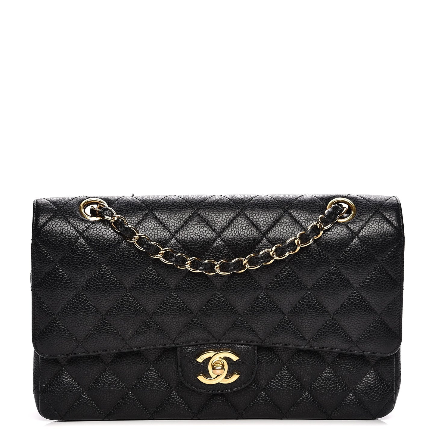 Caviar Quilted Medium Double Flap Black