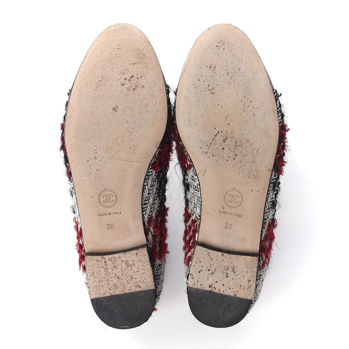 Tweed Cap Toe Loafers 38 Red Black