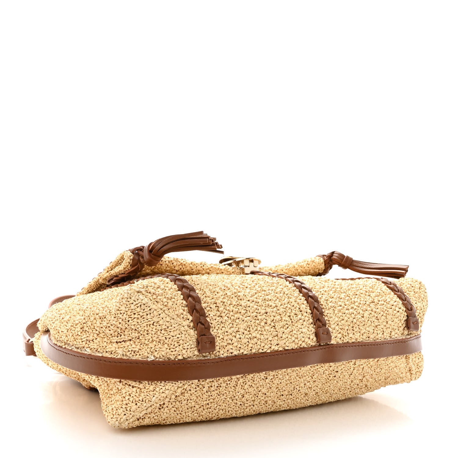 Chloe Raffia Calfskin Medium Penelope Shoulder Bag Tan 4 of 11