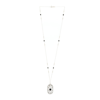 Tiffany Sterling Silver Black Onyx Pearl Ziegfeld Daisy Pendant Necklace 5 of 10