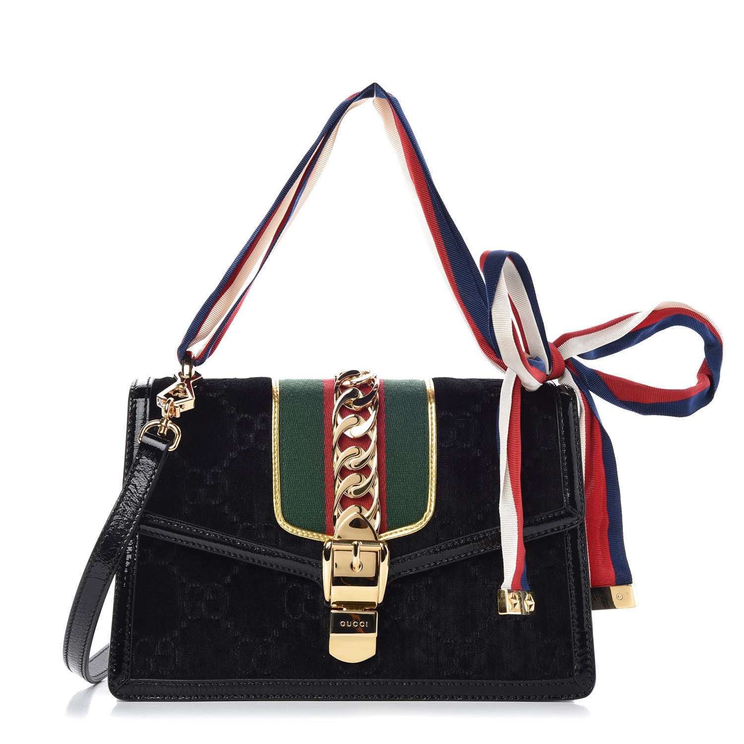 Gucci Velvet GG Monogram Small Sylvie Shoulder Bag Black 1 of 7