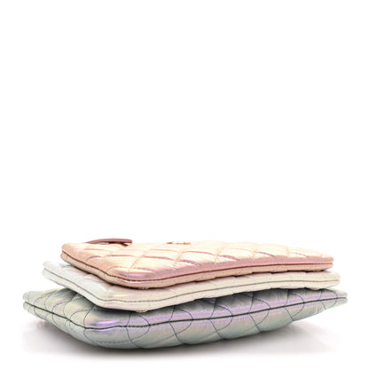 Chanel Iridescent Crumpled Calfskin Trio Cosmetic Case Blue Pink Ivory 4 of 10
