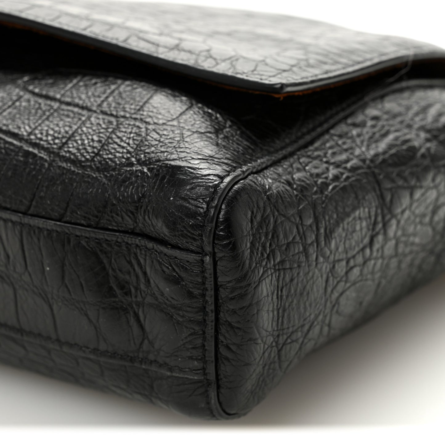 Calfskin Crocodile Embossed Suede Medium Reversible Monogram Kate Satchel Military Taupe